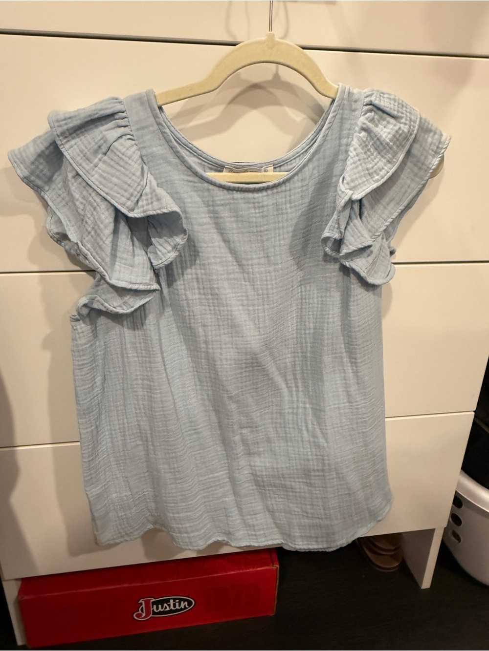 Ces Femme Pale Blue Ruffle Sleeve Blouse